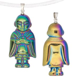 Hemalyke&trade; / brass 1pkg1, electroplated silver-finished 3D Buddha pendant 48x20mm