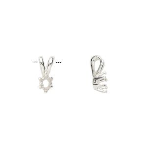 Pendant, Sure-Set&trade;, sterling silver, 5x3mm pre-notched 6-prong oval setting. Sold individually.