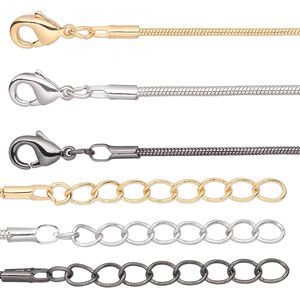 Chain 1pkg6 silver-plated / gunmetal-plated snake, 1mm / lobster claw clasp, gold-finished brass 6.5 inch