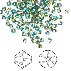 Bead 48pk jet AB 2X, Crystal Passions&reg; 3mm bicone 5328