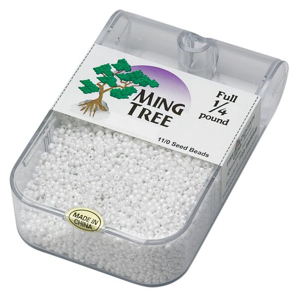 Seed bead, Ming Tree&trade;, glass, pkg/1/4 pound, #11 round, opaque rainbow white. image number 0