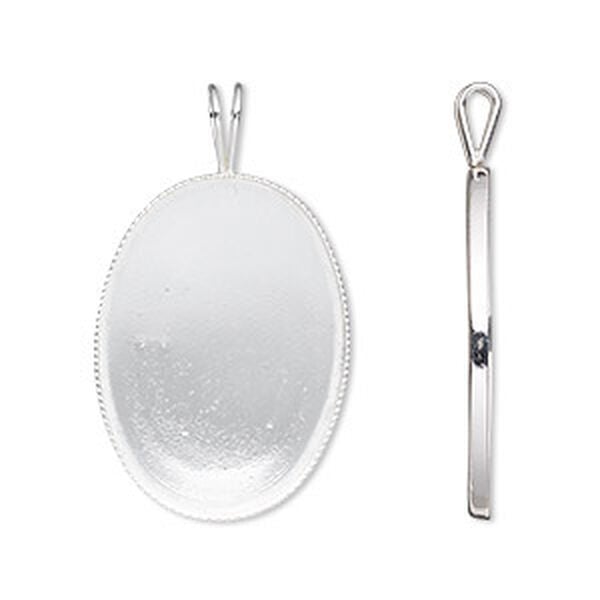 Pendant, sterling silver, 25x18mm oval setting. Sold individually. image number 0