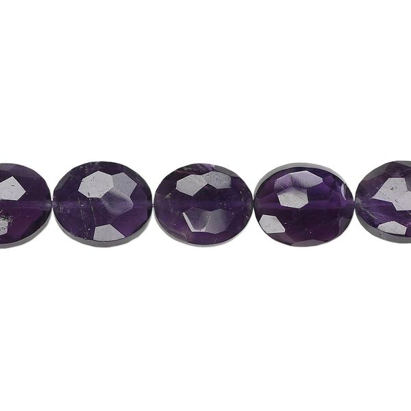 Amethyst 1pkg5, hand-cut faceted puffed oval bead natural 11x9mm image number 0