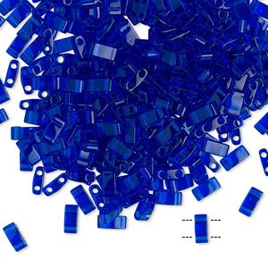Seed bead, TILA&reg;, glass, pkg/40g, 5x2.3mm half tila rectangle, transparent blueberry, (HTL-151).