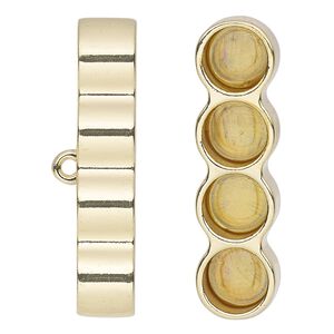 Cord end glue-in 1pkg2 "pewter", 39x10.5mm barrel / 8mm inside diameter, 4-strand / gold-finished