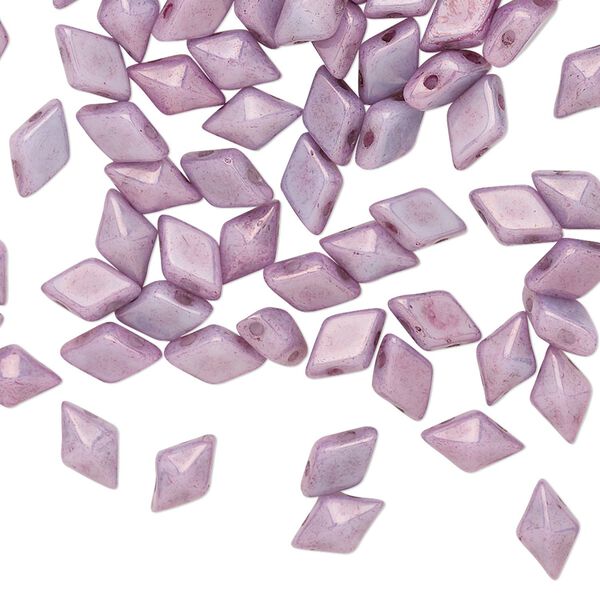 Bead, DiamonDuo&trade;, Czech pressed glass, opaque alabaster luminous purple chalk, 8x5mm faceted diamond with flat back and (2) 0.7-0.8mm holes. Sold per 10-gram pkg, approximately 70 beads. image number 0