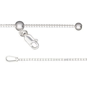 Chain 1pkg1 sterling silver box, 1.1mm / lobster claw clasp, Gossamer&trade; adjustable 16-24 inch