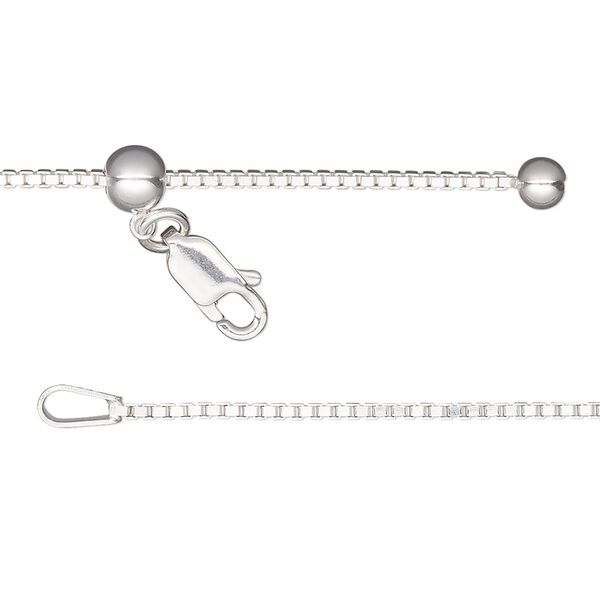 Chain 1pkg1 sterling silver box, 1.1mm / lobster claw clasp, Gossamer&trade; adjustable 16-24 inch image number 0