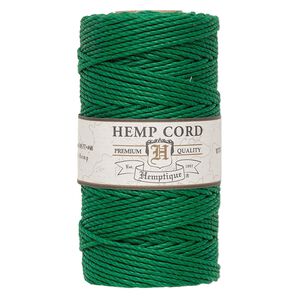 Cord, Hemptique&reg;, polished hemp, green, 1.8mm diameter, 48-pound test. Sold per 205-foot spool.
