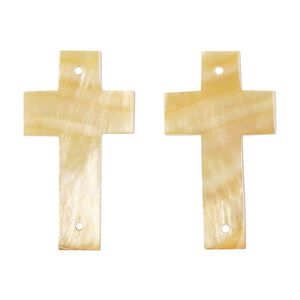 Link, gold lip shell (natural), 29x17mm hand-cut single-sided cross, Mohs hardness 3-1/2. Sold per pkg of 2.