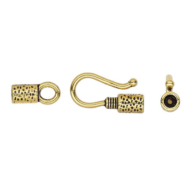 Clasp hook&eye 1pkg10 "pewter" (zinc alloy), 27x9mm / fits up to 2.5mm cord, antique gold-finished 1-strand image number 0