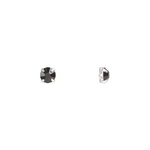 Bead 24pk rose montees jet silver plate, Preciosa Czech crystal 3.8-4mm round SS16
