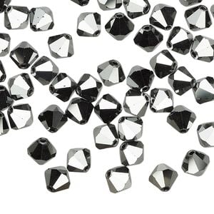 Bead 144pk jet hematite 2X, Preciosa Czech crystal 6mm bicone