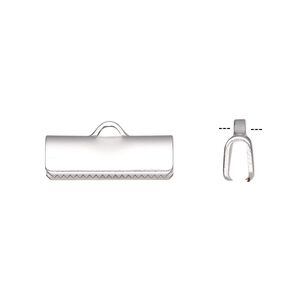 Ribbon crimp end 1pkg10 silver-plated, 16x5mm rectangle, brass