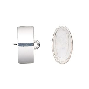 Cord end glue-in 1pkg2 "pewter", 18.5x10.5mm oval / 16.5x8.5mm inside diameter, silver-finished