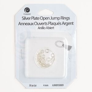 Jump ring 1pkg30 silver-finished, 4mm round, 21 gauge / 2.7mm inside diameter / brass