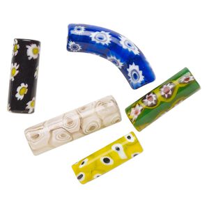 Bead mix, lampworked glass, multicolored, 16x11mm-45x23mm column. Sold per pkg of 5.