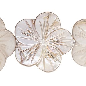 Mother-of-pearl shell 1pkg1, carved flat flower bead 15 inch beige 28x27mm-30mm