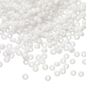 Seed bead, Miyuki, glass, pkg/250g, #8 rocaille, opaque matte rainbow chalk white, (RR-402FR).