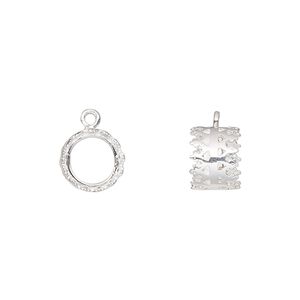 Drop, sterling silver, 9mm double-sided round with (2) 8mm round cabochon bezel settings. Sold individually.