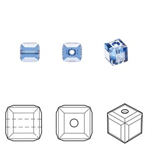 Bead 48pk sapphire, Crystal Passions&reg; 6mm cube 5601