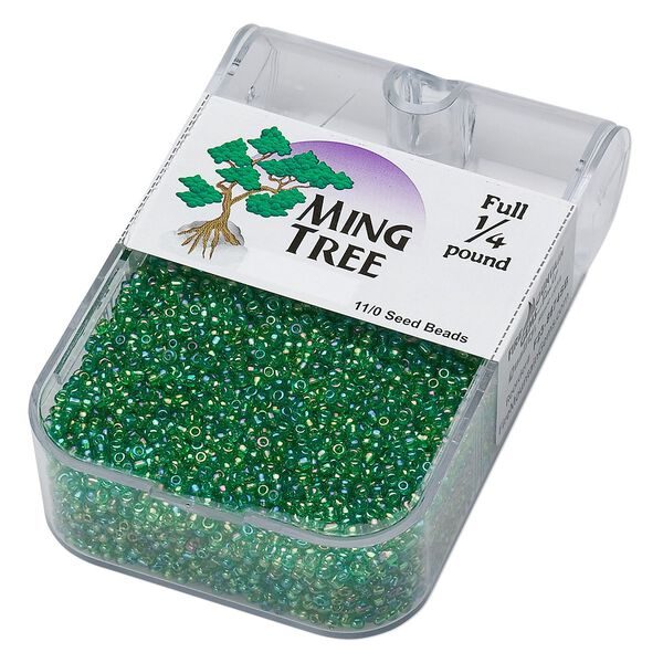Seed bead, Ming Tree&trade;, glass, pkg/1/4 pound, #11 round, translucent rainbow green. image number 0