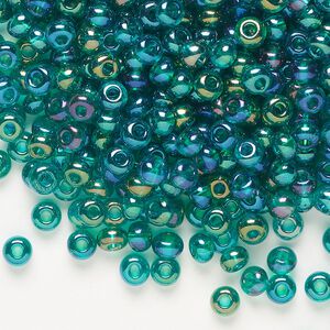 Seed bead, Preciosa Ornela, glass, translucent rainbow teal, #6 rocaille. Sold per 50-gram pkg.