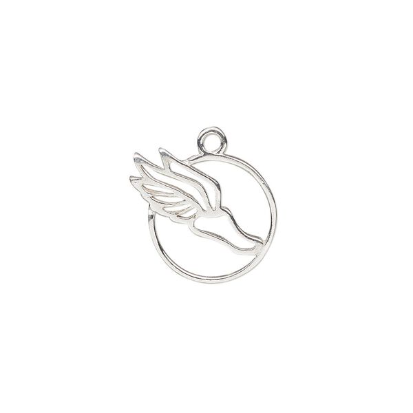 Charm, Amoracast&reg;, sterling silver, 13.5x12mm double-sided open round with Mercury's shoe. Sold individually. image number 0
