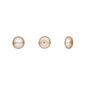 Pearl, White Lotus&trade;, cultured freshwater, peach, 6mm half-drilled button, B grade, Mohs hardness 2-1/2 to 4. Sold per pkg of 4 pairs.