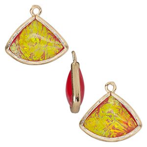 Drop, Opalized Ice&trade;, "opal" (resin) and gold-finished brass, orange, 19x15mm double-sided fan. Sold per pkg of 4.