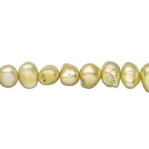 Freshwater pearl 1pkg1, flat-sided potato, 15 inch yellow-green 7-10mm cultured