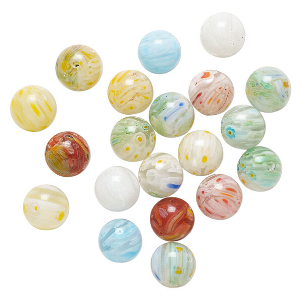 Bead mix, millefiori glass 1pkg2oz, opaque to transparent mixed colors, 14mm round. image number 0