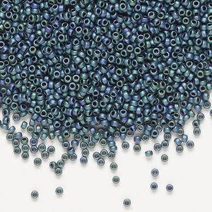 Seed bead, Miyuki, glass, pkg/250g, #15 rocaille, opaque matte metallic iris blue green (RR-2064).