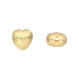 Bead 1pkg4 gold-finished, 12mm puffed heart, brushed brass