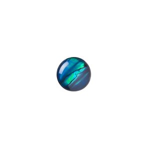 Cabochon, paua shell (coated / dyed), blue, 10mm calibrated round, Mohs hardness 3-1/2. Sold per pkg of 6.