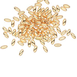 Bead 1pkg100 gold-plated, 4x2mm oval, brass
