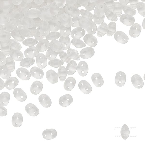 Bead, Preciosa Twin&trade;, Pressed Twin, Czech pressed glass, matte clear, 5x2.5mm oval with 2 holes. Sold per 10-gram pkg. image number 0