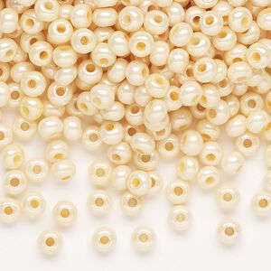 Seed bead, Preciosa Ornela Czech glass, pkg/50g, #6 rocaille, opaque dark shell luster chalkwhite, (46112).