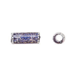 Bead, acrylic, opaque multicolored, 16.5x7mm color-changing round tube with fancy leaf design, 3.5mm hole. Sold per pkg of 4.