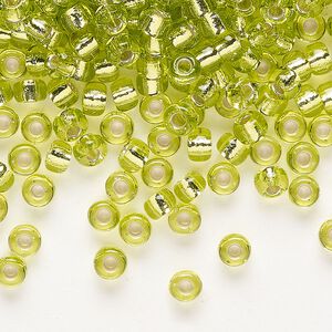 Seed bead, Miyuki, glass, pkg/250g, #6 rocaille, transparent silver-lined chartreuse (RR-14).