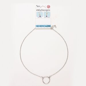 Necklace, silver-finished steel, 18 inches with 24mm open round, lobster claw clasp and 4-inch extender chain. Sold individually.