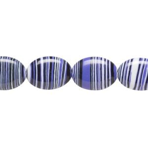 Bead, resin, black / white / purple, 14x10mm flat oval. Sold per 15" to 16" strand.