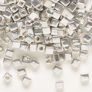 Seed bead, Miyuki, glass, pkg/250g, 3.5-3.7mm square, opaque metallic silver (SB-1051).