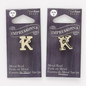 Bead 1pkg2 gold-finished "pewter", 13x12mm letter K