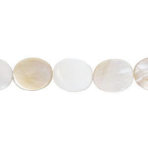 Mother-of-pearl shell 1pkg1, flat oval bead 15 inch 12x10mm