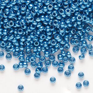Seed bead, Preciosa Ornela Czech glass, pkg/50g, #8 rocaille, opaque metallic blue, (18336).