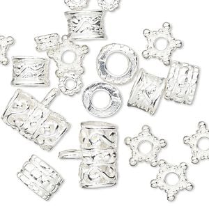Bead mix 1pkg20 silver-finished "pewter", 5x3mm-13x9mm mixed shape
