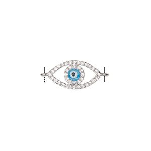 Link, silver-finished brass / cubic zirconia / enamel, multicolored, 16x8mm single-sided eye. Sold individually.