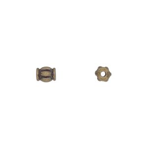 Bead 1pkg10 gold-plated, 5.5x5mm corrugated rondelle, aluminum antique