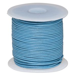 Cord, leather (dyed), turquoise blue, 0.5-0.8mm round. Sold per 25-yard spool.